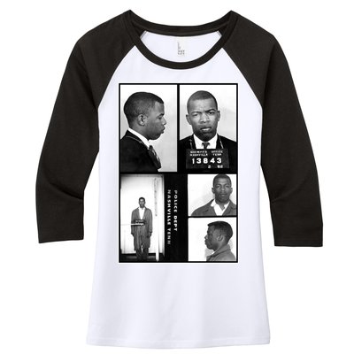 John Lewis Mug Shots Civil Rights Leader Women's Tri-Blend 3/4-Sleeve Raglan Shirt