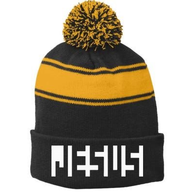 Jesus Optical Illusion A Glimpse Beyond Perception Stripe Pom Pom Beanie