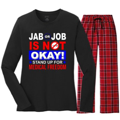 Jab Or Job Is Not Okay Medical Freedom Nurses Women's Long Sleeve Flannel Pajama Set 