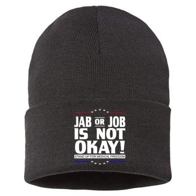 Jab Or Job Is Not Okay Support Medical Workers Sustainable Knit Beanie