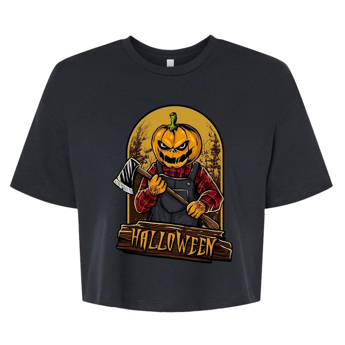 Jack O Lantern Reaper Pumpkin Bella+Canvas Jersey Crop Tee