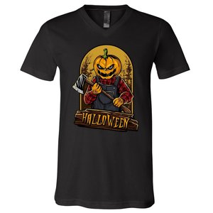 Jack O Lantern Reaper Pumpkin V-Neck T-Shirt