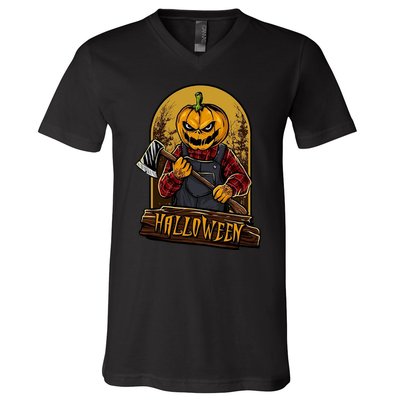 Jack O Lantern Reaper Pumpkin V-Neck T-Shirt