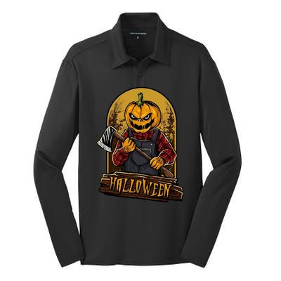 Jack O Lantern Reaper Pumpkin Silk Touch Performance Long Sleeve Polo