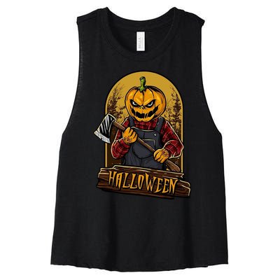 Jack O Lantern Reaper Pumpkin Women's Racerback Cropped Tank