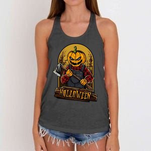 Jack O Lantern Reaper Pumpkin Women's Knotted Racerback Tank