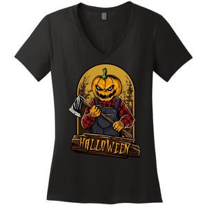 Jack O Lantern Reaper Pumpkin Women's V-Neck T-Shirt