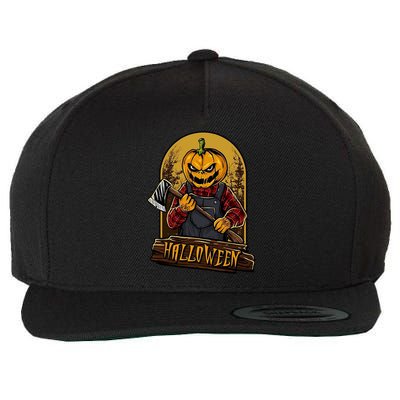 Jack O Lantern Reaper Pumpkin Wool Snapback Cap