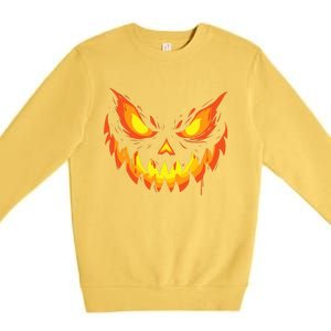 Jack O Lantern Scary Carved Pumpkin Face Halloween Premium Crewneck Sweatshirt