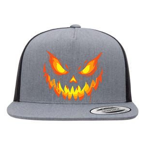 Jack O Lantern Scary Carved Pumpkin Face Halloween Flat Bill Trucker Hat