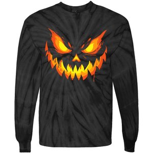 Jack O Lantern Scary Carved Pumpkin Face Halloween Tie-Dye Long Sleeve Shirt