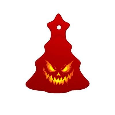 Jack O Lantern Scary Carved Pumpkin Face Halloween Ceramic Tree Ornament