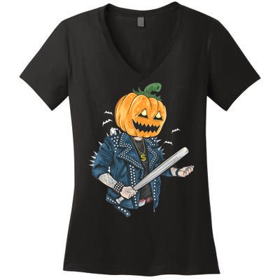 Jack O Lantern Gangster Gang Women's V-Neck T-Shirt