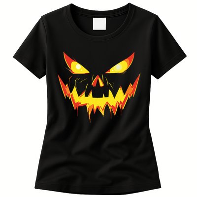 Jack O Lantern Face Pumpkin Scary Halloween Costume Funny Womens T-Shirt