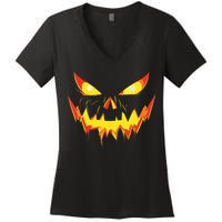 Jack O Lantern Face Pumpkin Scary Halloween Costume Funny Women's V-Neck T-Shirt