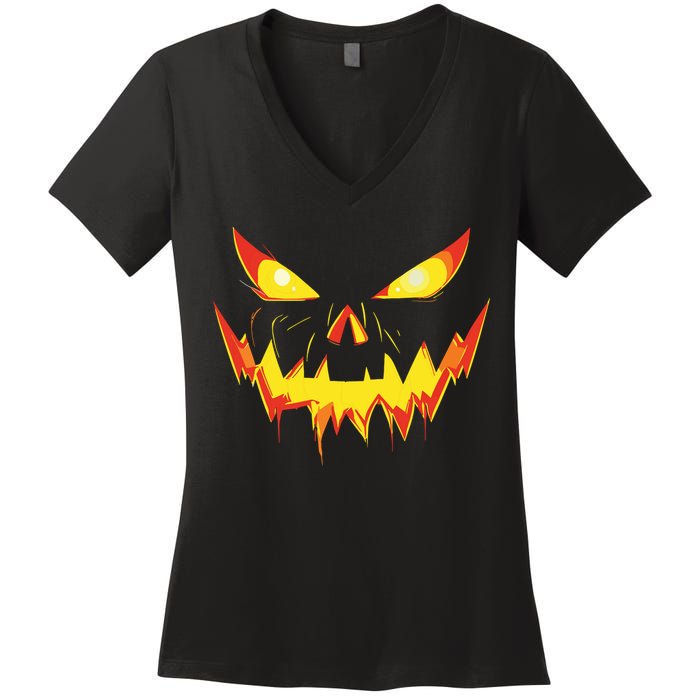 Jack O Lantern Face Pumpkin Scary Halloween Costume Funny Women's V-Neck T-Shirt