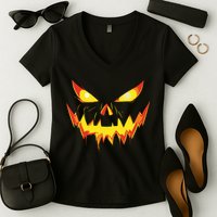 Jack O Lantern Face Pumpkin Scary Halloween Costume Funny Women's V-Neck T-Shirt