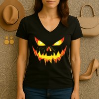 Jack O Lantern Face Pumpkin Scary Halloween Costume Funny Women's V-Neck T-Shirt