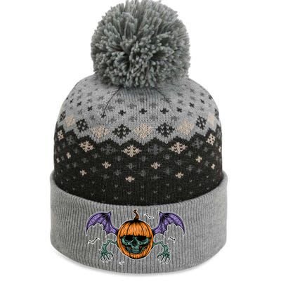 Jack O Lantern Creepy Skull Bat Halloween The Baniff Cuffed Pom Beanie