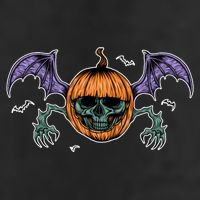Jack O Lantern Creepy Skull Bat Halloween 7 Panel Mesh Trucker Snapback Hat