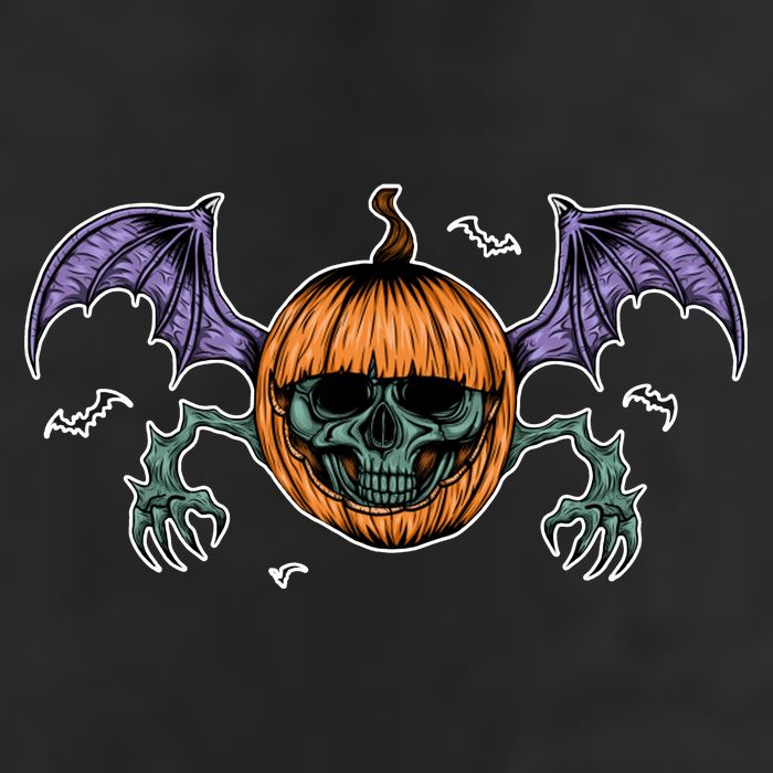Jack O Lantern Creepy Skull Bat Halloween 7 Panel Mesh Trucker Snapback Hat
