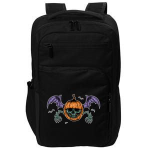 Jack O Lantern Creepy Skull Bat Halloween Impact Tech Backpack