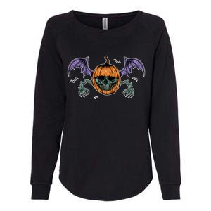 Jack O Lantern Creepy Skull Bat Halloween Womens California Wash Sweatshirt