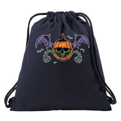 Jack O Lantern Creepy Skull Bat Halloween Drawstring Bag