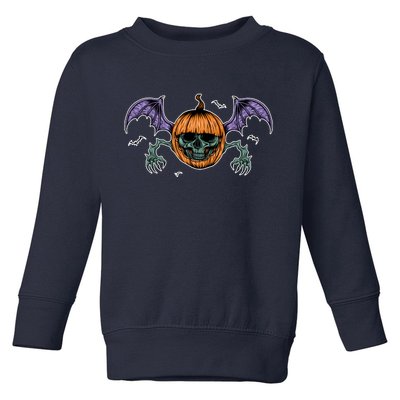 Jack O Lantern Creepy Skull Bat Halloween Toddler Sweatshirt