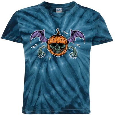 Jack O Lantern Creepy Skull Bat Halloween Kids Tie-Dye T-Shirt