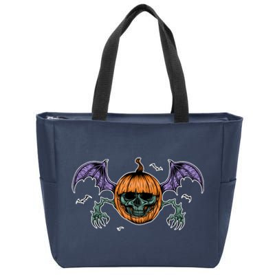 Jack O Lantern Creepy Skull Bat Halloween Zip Tote Bag