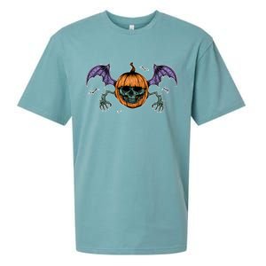 Jack O Lantern Creepy Skull Bat Halloween Sueded Cloud Jersey T-Shirt