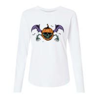 Jack O Lantern Creepy Skull Bat Halloween Womens Cotton Relaxed Long Sleeve T-Shirt