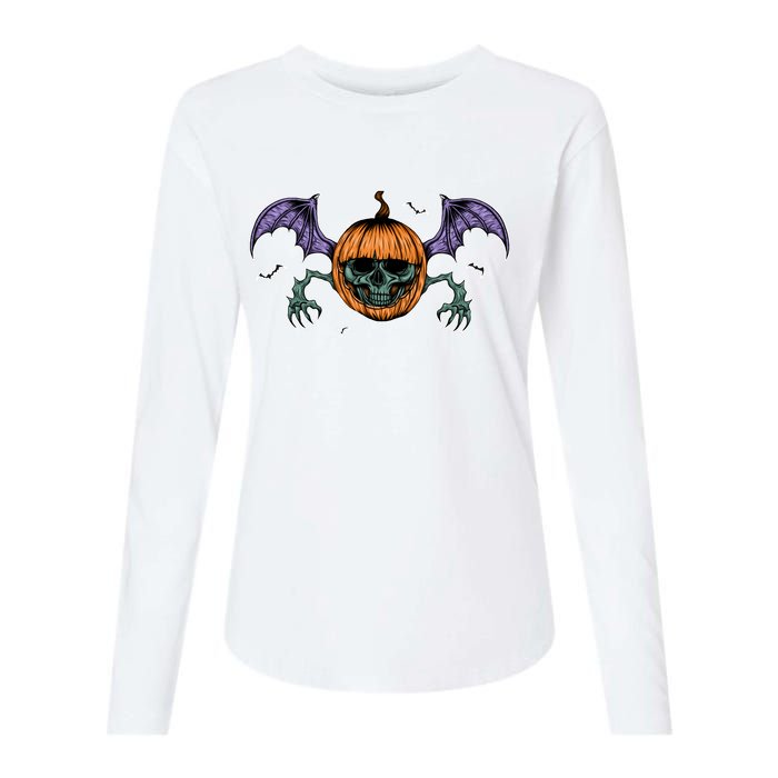 Jack O Lantern Creepy Skull Bat Halloween Womens Cotton Relaxed Long Sleeve T-Shirt