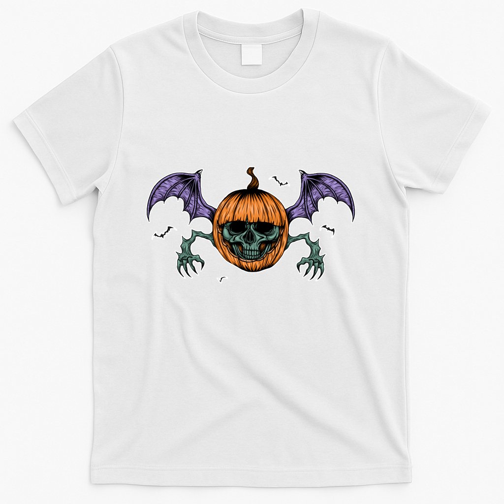 Jack O Lantern Creepy Skull Bat Halloween T-Shirt