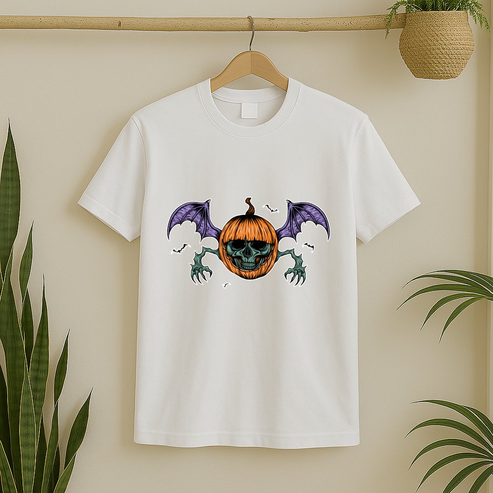 Jack O Lantern Creepy Skull Bat Halloween T-Shirt