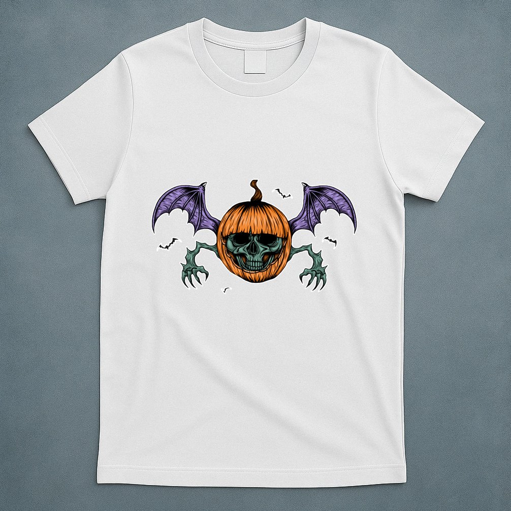 Jack O Lantern Creepy Skull Bat Halloween T-Shirt