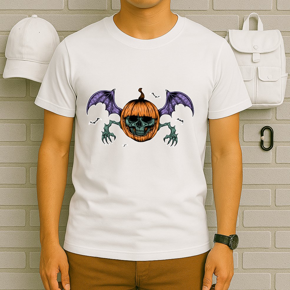 Jack O Lantern Creepy Skull Bat Halloween T-Shirt