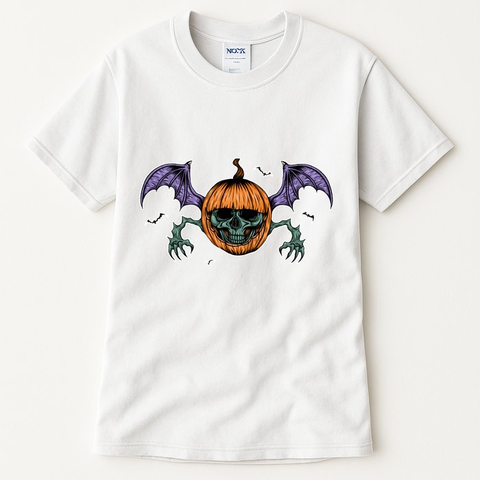 Jack O Lantern Creepy Skull Bat Halloween Tall T-Shirt