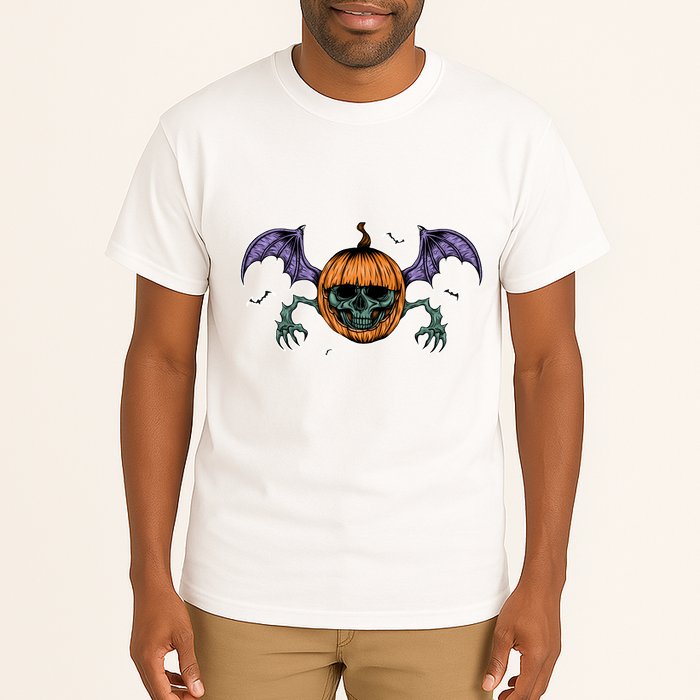 Jack O Lantern Creepy Skull Bat Halloween Tall T-Shirt