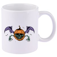 Jack O Lantern Creepy Skull Bat Halloween 11oz C Handle Ceramic Mug