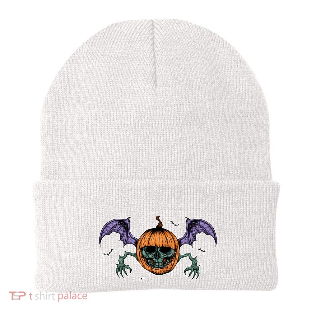 Jack O Lantern Creepy Skull Bat Halloween Knit Cap Winter Beanie