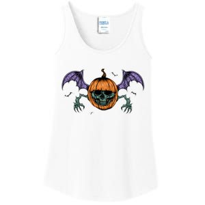 Jack O Lantern Creepy Skull Bat Halloween Ladies Essential Tank