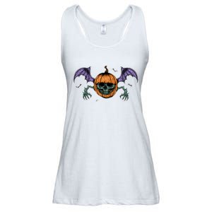 Jack O Lantern Creepy Skull Bat Halloween Ladies Essential Flowy Tank