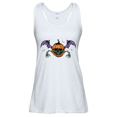 Jack O Lantern Creepy Skull Bat Halloween Ladies Essential Flowy Tank