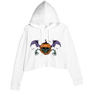 Jack O Lantern Creepy Skull Bat Halloween Crop Fleece Hoodie