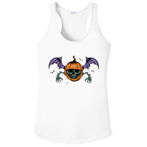 Jack O Lantern Creepy Skull Bat Halloween Ladies PosiCharge Competitor Racerback Tank