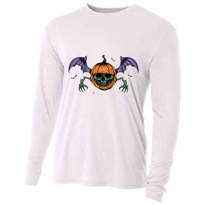 Jack O Lantern Creepy Skull Bat Halloween Cooling Performance Long Sleeve Crew