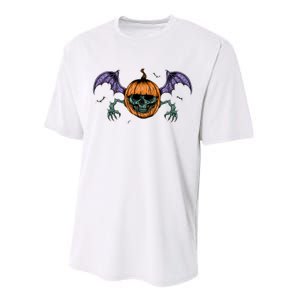 Jack O Lantern Creepy Skull Bat Halloween Performance Sprint T-Shirt