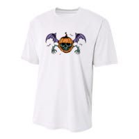 Jack O Lantern Creepy Skull Bat Halloween Youth Performance Sprint T-Shirt